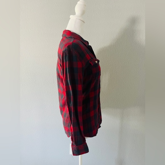 Mossimo Long Sleeve Flannel Button Down Red Navy Shirt Small S - Picture 3 of 6